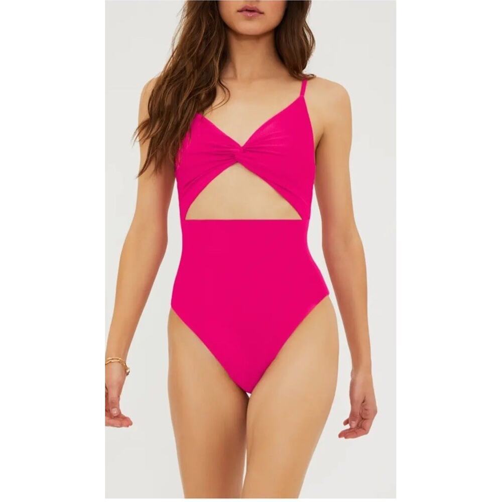 BeachRiot Annalisa Textured One-Piece Swimsuit Cut Out Raspberry Sz S NEW